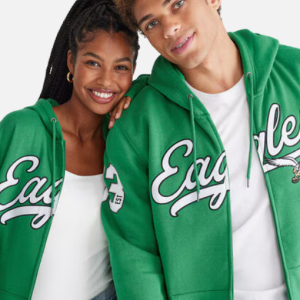 Aeropostale Eagles Script Full-Zip Hoodie featuring embroidered team lettering and soft fleece fabric