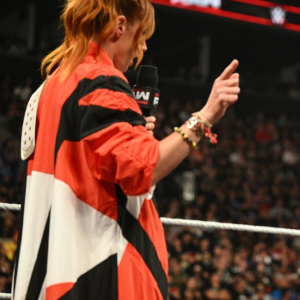 Iconic Becky Lynch WWE RAW Coat for wrestling fans.