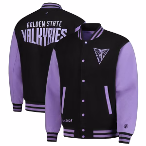 Golden State Valkyries FISLL Eclipse Varsity Jacket with team-inspired design.