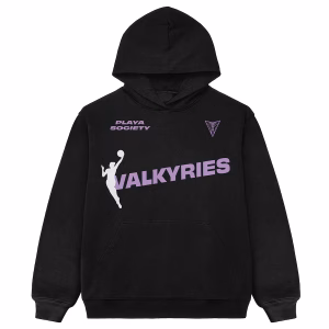 Valkyries Playa Society Black Hoodie with drawstring hood, kangaroo pocket, and soft fleece lining