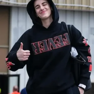 Model wearing the Indiana Fever WNBA x Round21 Stranger Things Parallel hoodie; features a bold graphic crossover design, soft fleece fabric, relaxed fit, and collaborative branding that merges sports culture with the Stranger Things universe.