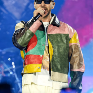 Justin Timberlake Color-Blocked Patchwork Leather Jacket