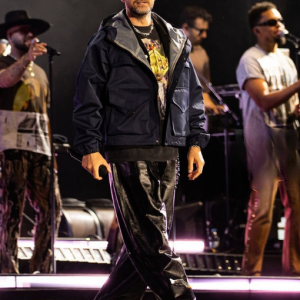 Justin Timberlake July 12, 2025 Lollapalooza Berlin Dark Navy Blue Hooded Puffer Jacket Flap Chest Pockets