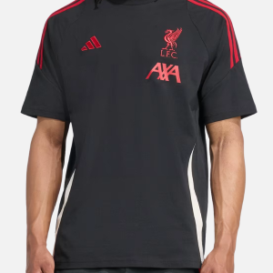 LFC Adidas 25/26 Domestic Training Tee featuring breathable fabric and Liverpool FC logo.