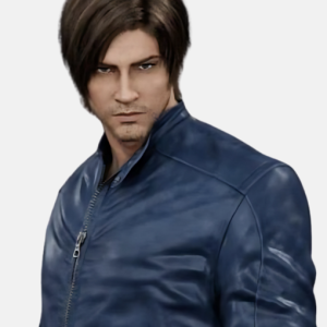 Leon Kennedy Resident Evil Death Island 2023 Zip-Up Leather Jacket - Blue
