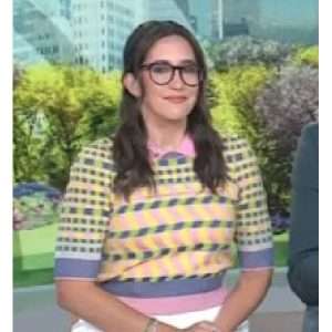 The Today Show Savannah Sellers Knit Polo Sweater featuring a soft ribbed knit texture, collared V-neckline, long sleeves, and a fitted silhouette for a polished yet cozy on-air look inspired by Savannah Sellers.
