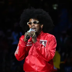 Trinidad James Halftime Performance 2025 Red Jacket featuring glossy finish and eye-catching design
