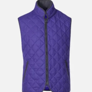 Barry Dort purple quilted vest from Wednesday S02 featuring unique panel design