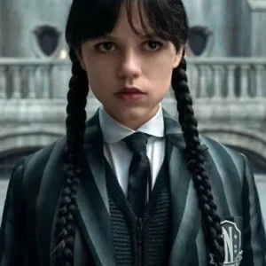 Jenna Ortega grey uniform blazer from Netflix series Wednesday