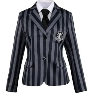 Wednesday Addams grey school blazer worn by Jenna Ortega