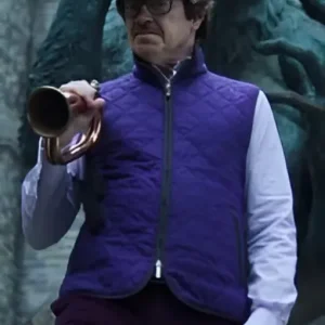 Wednesday Season 2 Barry Dort purple quilted vest with gothic-inspired stitched detailing