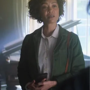 Wednesday S02 Dr. Rachael Fairburn Dark Green Military Jacket in structured design