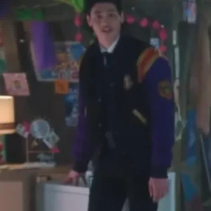 Wednesday S02 Bruno Multi-Color Varsity Jacket with vibrant bold design