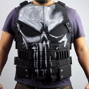 Punisher Black Vest with tactical design and bold detailing inspired by the iconic comic character for rugged men’s fashion