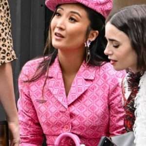 Ashley Park Pink Moon Print Jacquard Blazer
