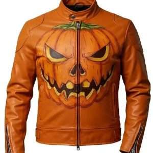 Evil Jack-o’-Lantern Halloween 2026 Orange Leather Jacket