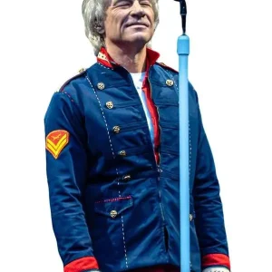 Jon Bon Jovi Blue Military Jacket featuring a structured military-inspired design and distinctive blue finish