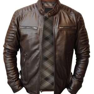 Men’s Slim Fit Dark Brown Racer Leather Jacket