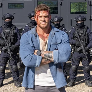 Runner 2026 Alan Ritchson Jacket featuring a rugged design inspired by Alan Ritchson’s action-packed movie style