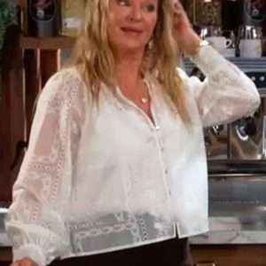 The Young And The Restless Sharon Newman White Floral Embroidery Top
